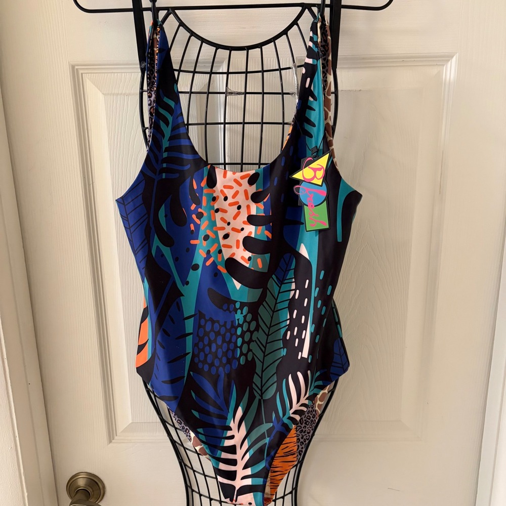 BFresh Reversible One Piece Swimsuit Animal Tropical Print Size Large Swimwear